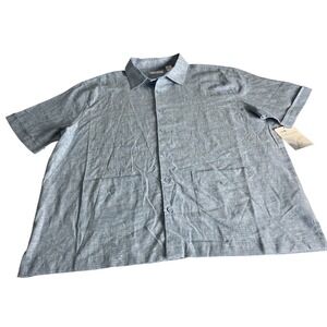 Cafe Luna Men's Shirt Size XL Linen Blend Button Front Hawaiian Pockets Blue A3